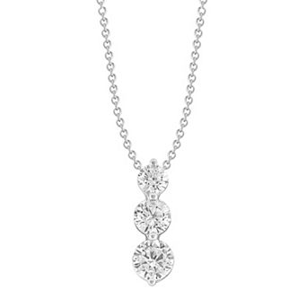Arctic Clear 14k White Gold 1 Carat T.W. Round Cut Lab-Grown Diamond Three Stone Pendant Necklace