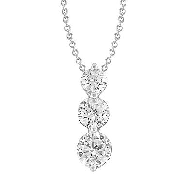 Arctic Clear 14k White Gold 1 Carat T.W. Round Cut Lab-Grown Diamond Three Stone Pendant Necklace