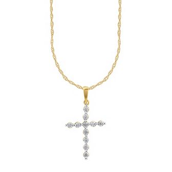 Arctic Clear 14k Gold 1/4 Carat T.W. Round Cut Lab-Grown Diamond Cross Pendant Necklace