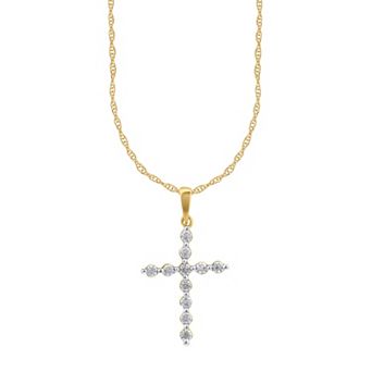 Arctic Clear 14k Gold 1/4 Carat T.W. Round Cut Lab-Grown Diamond Cross Pendant Necklace