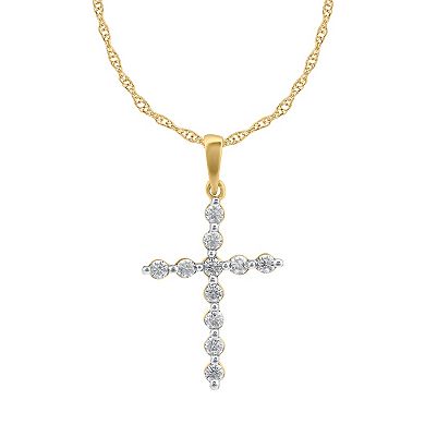 Arctic Clear 14k Gold 1/4 Carat T.W. Round Cut Lab-Grown Diamond Cross Pendant Necklace