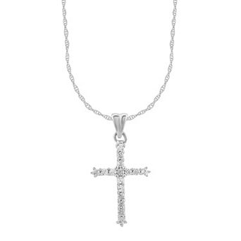 Arctic Clear 14k White Gold 1/4 Carat T.W. Round Cut Lab-Grown Diamond Cross Pendant Necklace