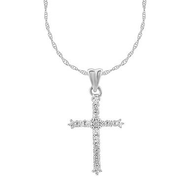 Arctic Clear 14k White Gold 1/4 Carat T.W. Round Cut Lab-Grown Diamond Cross Pendant Necklace