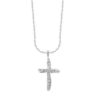 Arctic Clear 14k White Gold 1/3 Carat T.W. Round Cut Lab-Grown Diamond Cross Pendant Necklace