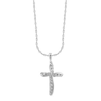 Arctic Clear 14k White Gold 1/3 Carat T.W. Round Cut Lab-Grown Diamond Cross Pendant Necklace