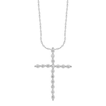 Arctic Clear 14k White Gold 1/2 Carat T.W. Round Cut Lab-Grown Diamond Cross Pendant Necklace