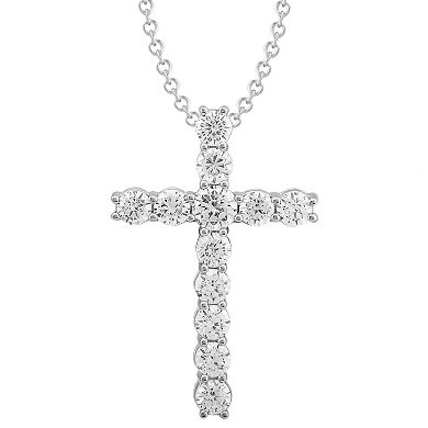 Arctic Clear 14k White Gold 2 Carat T.W. Round Cut Lab-Grown Diamond Cross Pendant Necklace
