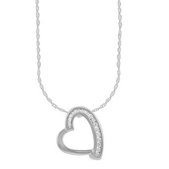 Arctic Clear 14k White Gold 1/6 Carat T.W. Round Cut Lab-Grown Diamond Heart Pendant Necklace