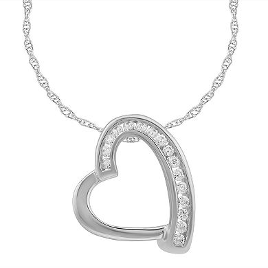 Arctic Clear 14k White Gold 1/6 Carat T.W. Round Cut Lab-Grown Diamond Heart Pendant Necklace