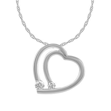 Arctic Clear 14k White Gold 1/6 Carat T.W. Round Cut Lab-Grown Diamond Double Heart Pendant Necklace