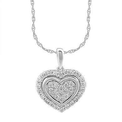 Arctic Clear 14k White Gold 1/3 Carat T.W. Round Cut Lab-Grown Diamond Heart Pendant Necklace