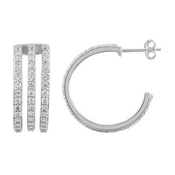 Arctic Clear 14k White Gold 3 Carat T.W. Round Cut Lab-Grown Diamond Triple Row Hoop Earrings