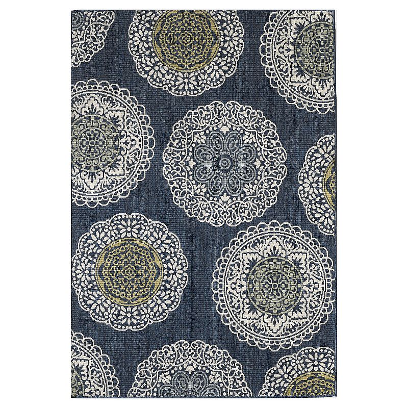 Loomaknoti Torfled Dark Blue and Light Green Indoor Outdoor Area Rug, 6.5X9.5 Ft