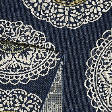 Loomaknoti Torfled Dark Blue and Light Green Indoor Outdoor Area Rug