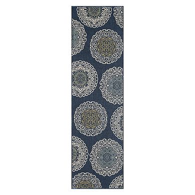 Loomaknoti Torfled Dark Blue and Light Green Indoor Outdoor Area Rug