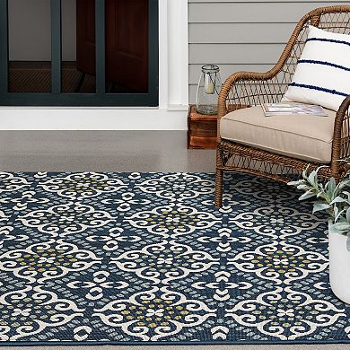 Loomaknoti Torfled Blue and Orange Indoor Outdoor Area Rug
