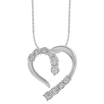 10k White Gold 1/4 Carat T.W. Illusion Set Diamond Heart Pendant Necklace
