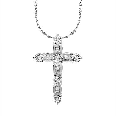 10kt White Gold 1/4 Carat T.W. Diamond Cross Pendant Necklace 