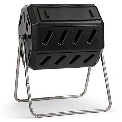 Fcmp Outdoor 37 Gallon Elevated Dual Chamber Tumbling Garden Composter Bin,black