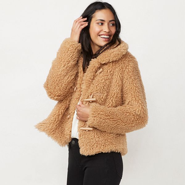 Lc Lauren Conrad Toggle Faux Fur Jacket, Dark Brown Fur Coat Womens