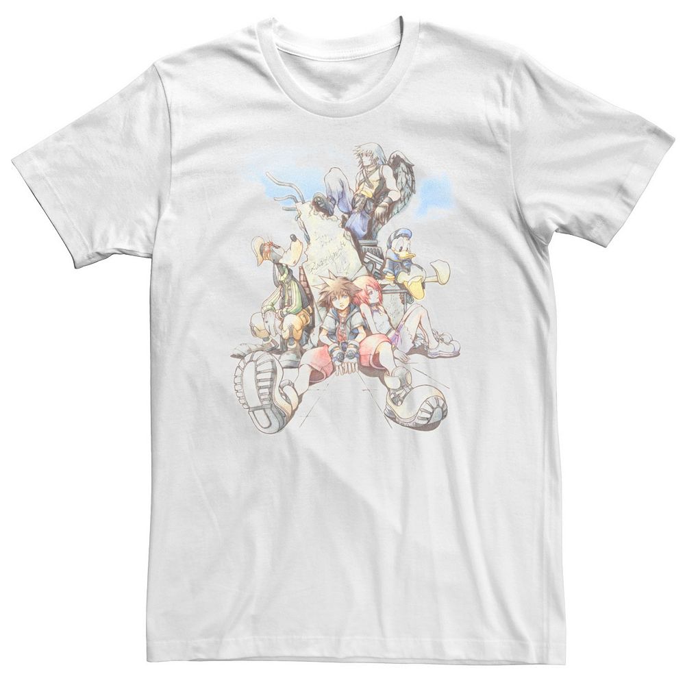 Big & Tall Disney Kingdom Hearts Group Shot Deep Dive Sketch Tee - T-shirt dengan ilustrasi Sora, Mickey, dan Keyblade