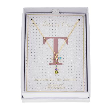 City Luxe Gold Tone Cubic Zirconia Initial Pendant Necklace