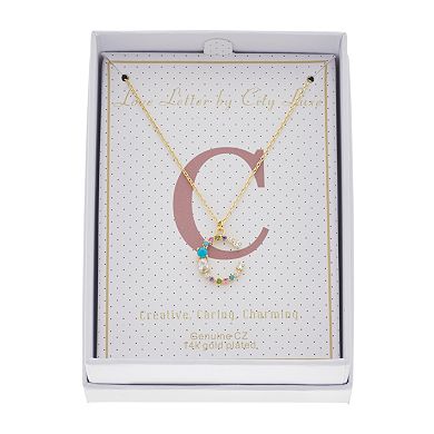 City Luxe Gold Tone Cubic Zirconia Initial Pendant Necklace