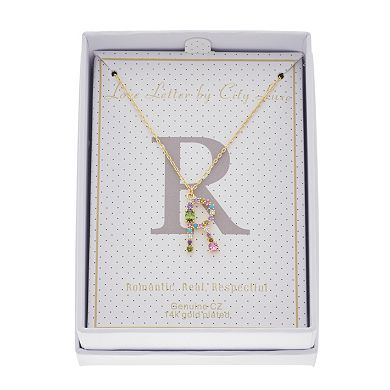 City Luxe Gold Tone Cubic Zirconia Initial Pendant Necklace