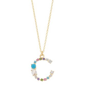 City Luxe Gold Tone Cubic Zirconia Initial Pendant Necklace
