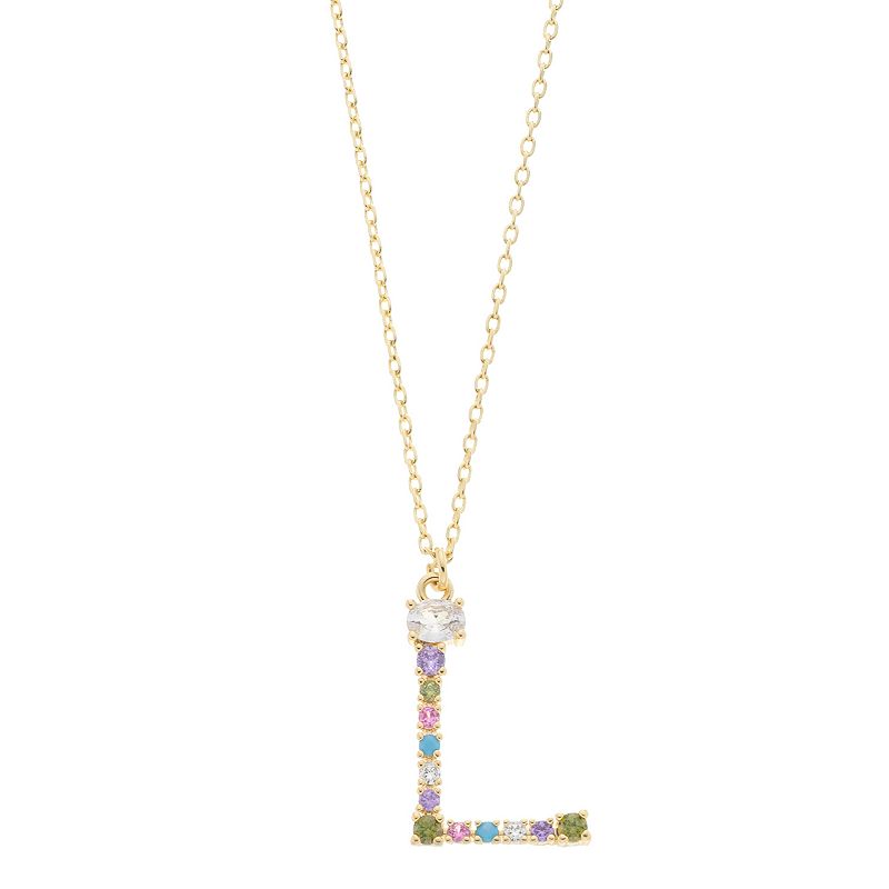 City Luxe Gold Tone Cubic Zirconia Initial Pendant Necklace, Womens, Multi
