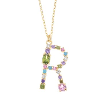 City Luxe Gold Tone Cubic Zirconia Initial Pendant Necklace