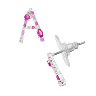 City Luxe Silver Tone Cubic Zirconia Initial Stud Earrings