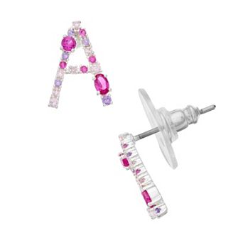 City Luxe Silver Tone Cubic Zirconia Initial Stud Earrings