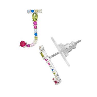 City Luxe Silver Tone Cubic Zirconia Initial Stud Earrings