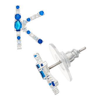 City Luxe Silver Tone Cubic Zirconia Initial Stud Earrings