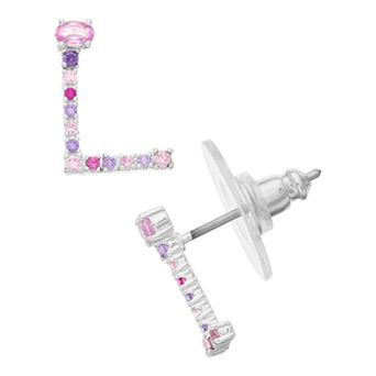 City Luxe Silver Tone Cubic Zirconia Initial Stud Earrings