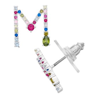 City Luxe Silver Tone Cubic Zirconia Initial Stud Earrings