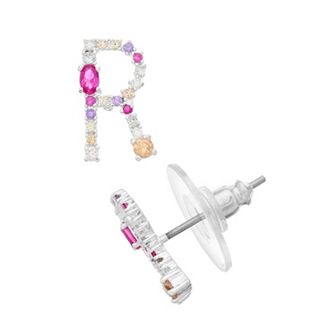 City Luxe Silver Tone Cubic Zirconia Initial Stud Earrings