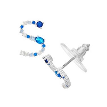 City Luxe Silver Tone Cubic Zirconia Initial Stud Earrings