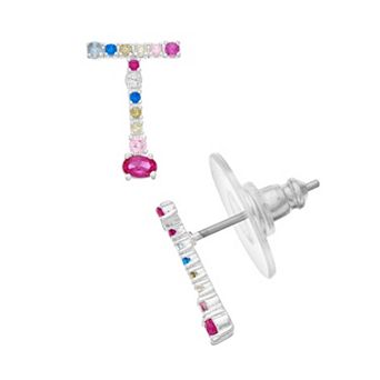 City Luxe Silver Tone Cubic Zirconia Initial Stud Earrings