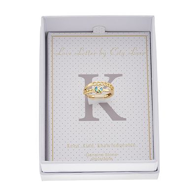City Luxe Gold Tone Abalone Initial Disk Chain Band Ring