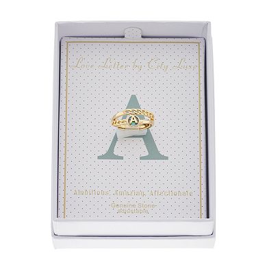 City Luxe Gold Tone Abalone Initial Disk Chain Band Ring