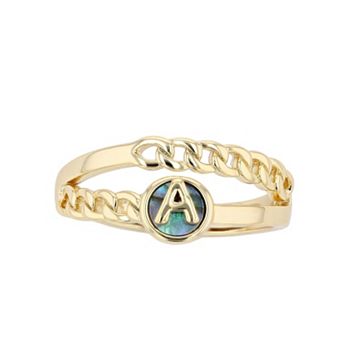 City Luxe Gold Tone Abalone Initial Disk Chain Band Ring