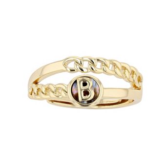 City Luxe Gold Tone Abalone Initial Disk Chain Band Ring