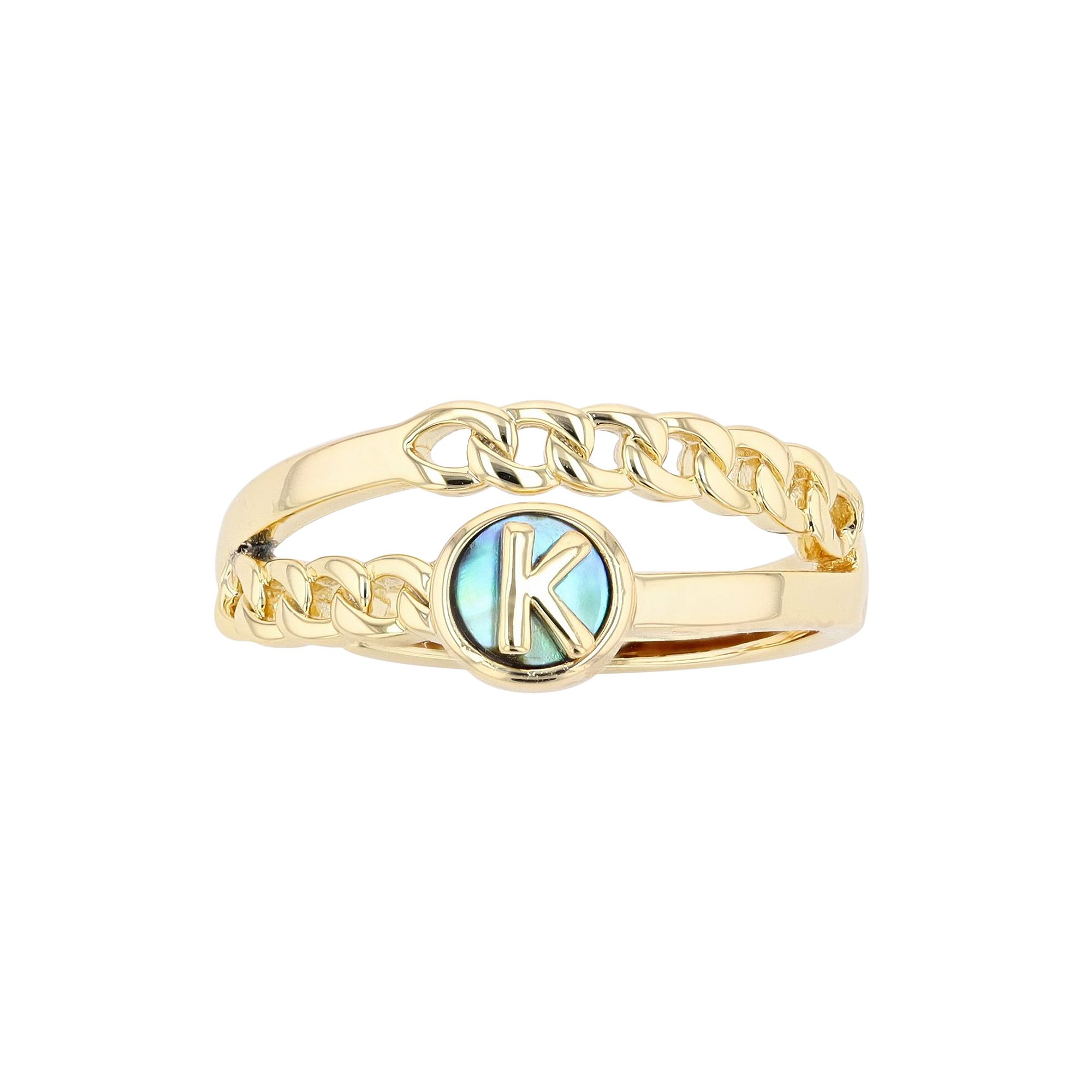 City Luxe Gold Tone Abalone Initial Disk Chain Band Ring, Womens, Gold Ton