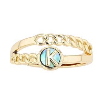 City Luxe Gold Tone Abalone Initial Disk Chain Band Ring