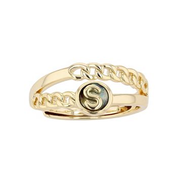 City Luxe Gold Tone Abalone Initial Disk Chain Band Ring