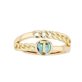 City Luxe Gold Tone Abalone Initial Disk Chain Band Ring