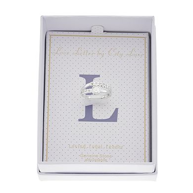 City Luxe Silver Tone Mother-of-Pearl Initial Disk Chain Band Ring