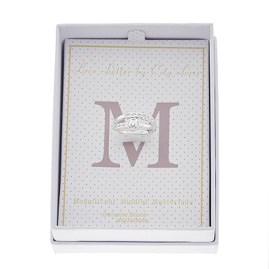 City Luxe Silver Tone Mother-of-Pearl Initial Disk Chain Band Ring